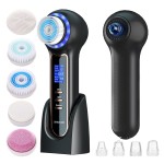 UMICKOO Face Scrubber Exfoliator,Facial Cleansing Brush Waterproof with LCD Screen,Blackhead Remover Vacuum with 5 Brush Heads,Face Spin Brush for Exfoliating (Blue-Blue)