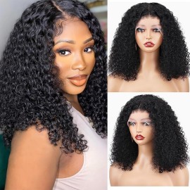FIRIEYA 220 Density Curly Bob Wig Human Hair 13x4 HD Lace Front Wigs Human Hair Pre Plucked Deep Curly Glueless Short Bob Wigs for Women 14 Inch