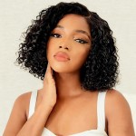 FIRIEYA Curly Bob Wig Human Hair 220 Density 13x4 HD Lace Front Wigs Human Hair Pre Plucked Deep Curly Glueless Short Bob Wigs for Women Natural Black 10 Inch