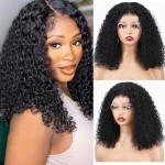 FIRIEYA Curly Bob Wig Human Hair 220 Density 13x4 HD Lace Front Wigs Human Hair Pre Plucked Deep Curly Glueless Short Bob Wigs for Women Natural Black 12 Inch