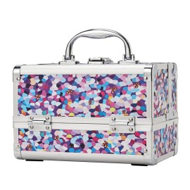 FRENESSA Makeup Train Case Makeup Box Organizer Portable Cosmetic Travel Case Makeup Case with Mirror Locking Make Up Cases Organizers and Storage for Nail Supplies Hard Cosmetic Box Purple