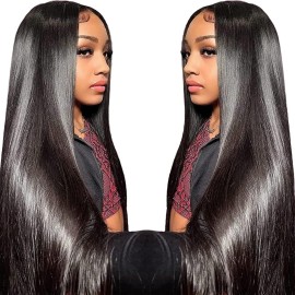 TTSMINS 13X6 Lace Front Wigs Human Hair Pre Plucked With Baby Hair 30 Inch 180 Density Glueless Transparent HD Straight Lace Front Wigs Lace Frontal Wigs for Women Natural Black Color