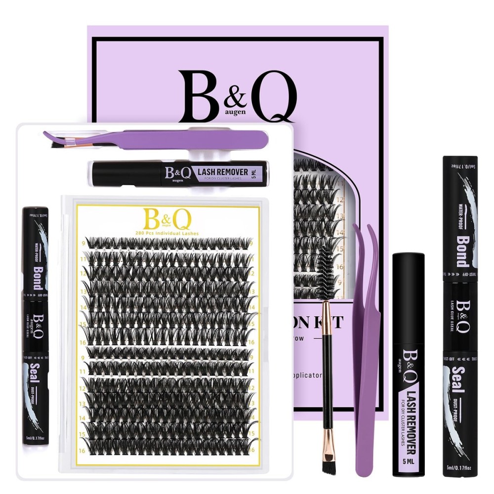 B&Q Lash Clusters Kit 280PCS Eyelash Clusters Kit,40D 50D C 9-16MIX Individual Lash Comfortable Eyelash Extension Set, Classic Look with Bond and Seal Waterproof, Remover DIY at Home(Set,40D+50D)