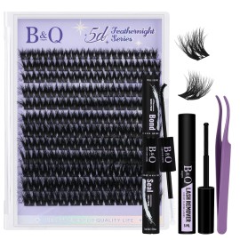 B&Q Lash Clusters Kit Wispy Fluffy - Feath5D 01 Eyelash Clusters Kit with Glue & Tools, Feathered Lightweight Lash Kit, 8-18mm C Curl Waterproof False Lashes