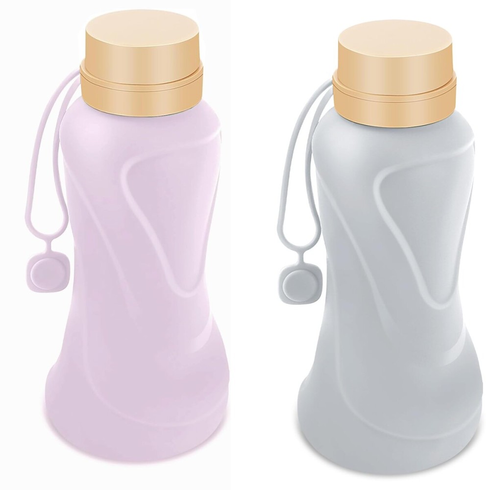 Collapsible Water Bottles 2 Pack,Leak Proof,Reuseable BPA Free Silicone Foldable Water Bottles,Durable Lightweight for Travel Gym Camping Hiking,Compact Size Portable Water Bottle (Purple&Grey)