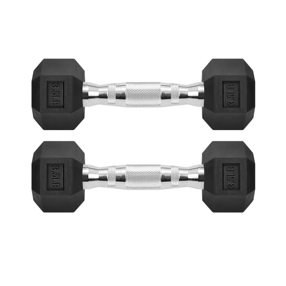 Hex Dumbbells Rubber Coated Cast Iron Hex Black Dumbbell Free Weights for Exercises / 3.5LB Pound