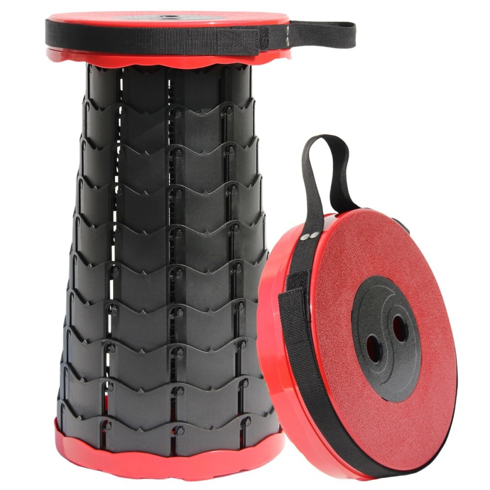 ALEVMOOM Upgraded Nylon Collapsible Stool with 500lbs Max Weight Portable Retractable Folding Telescoping Stools for Adults Chair for Outdoor Camping Fishing Hiking BBQ (Nylon Red)
