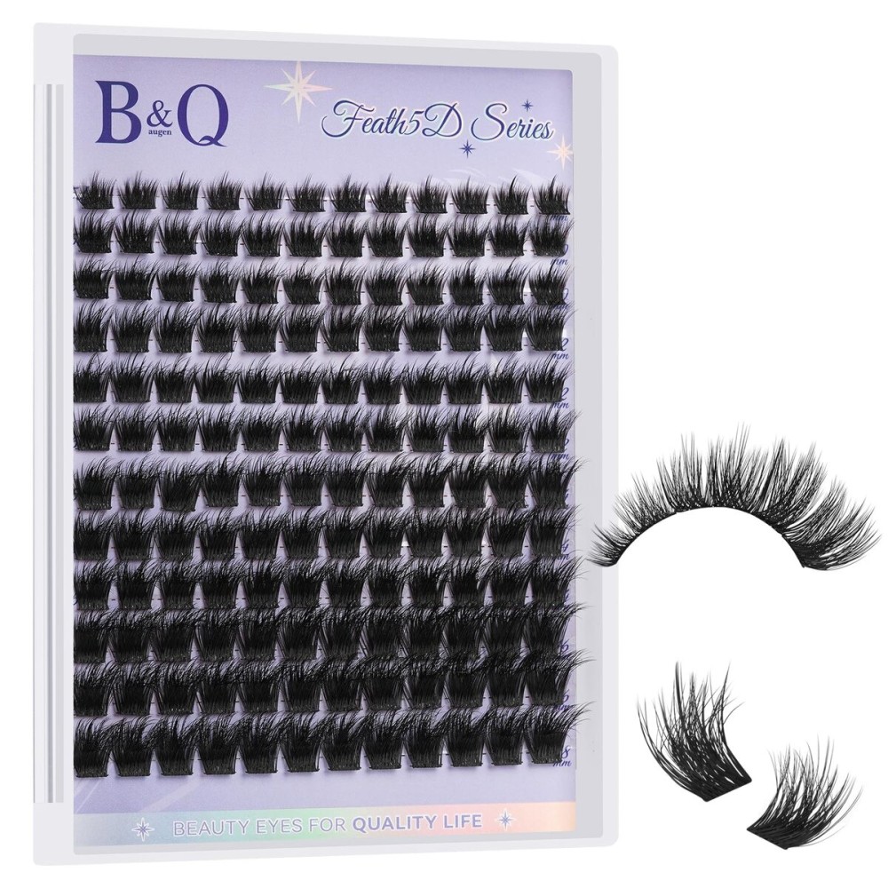 B&Q Lash Clusters Fluffy Wispy Voluminous - 144 PCS Feath5D 03 Layered Individual Cluster Lashes, Feathered Lightweight Eyelash Extensions in 8-18mm, C Curl, Waterproof False Lashes