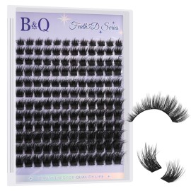 B&Q Lash Clusters Fluffy Wispy Voluminous - 144 PCS Feath5D 03 Layered Individual Cluster Lashes, Feathered Lightweight Eyelash Extensions in 8-18mm, C Curl, Waterproof False Lashes