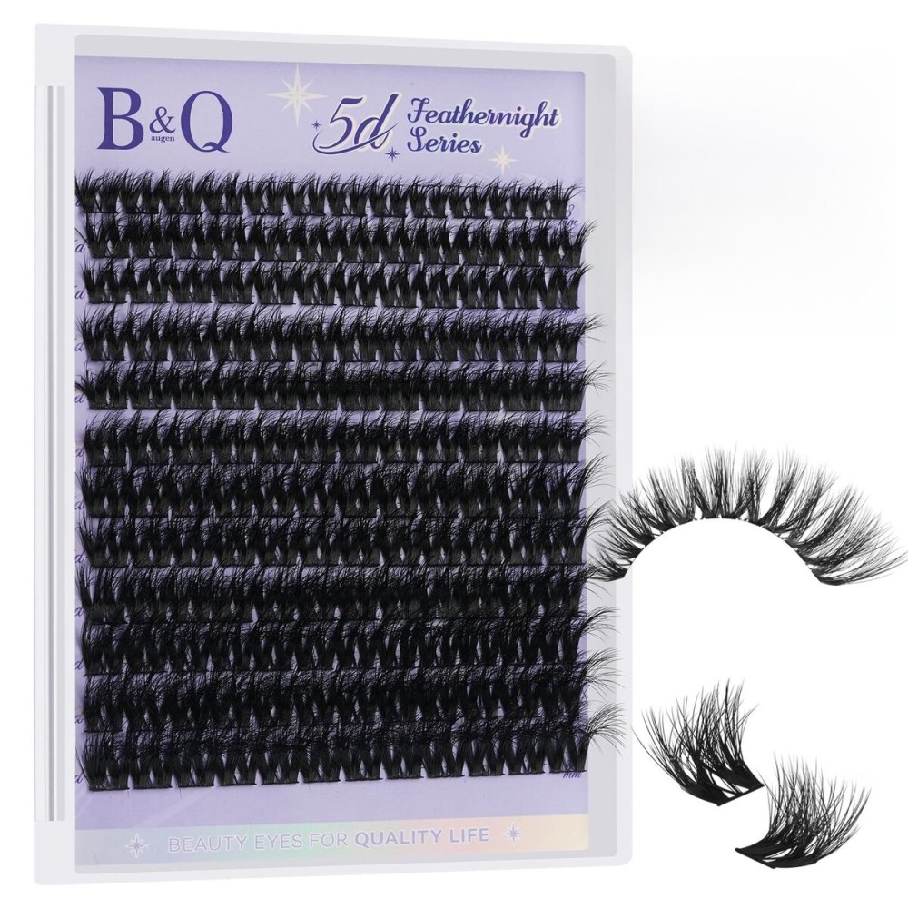 B&Q Lash Clusters Fluffy Wispy Voluminous - 144 PCS Feath5D 01 Layered Individual Cluster Lashes, Feathered Lightweight Eyelash Extensions in 8-18mm, C Curl, Waterproof False Lashes