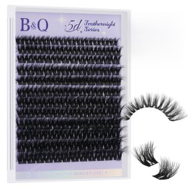 B&Q Lash Clusters Fluffy Wispy Voluminous - 144 PCS Feath5D 01 Layered Individual Cluster Lashes, Feathered Lightweight Eyelash Extensions in 8-18mm, C Curl, Waterproof False Lashes