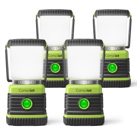 LED Camping Lantern, Consciot Battery Powered LED Lantern Flashlight, 1000LM, 4 Light Modes, IPX4 Waterproof, Survival Kits for Indoor Outdoor, Emergency Light for Home Power Outages, Hurricane, Storm