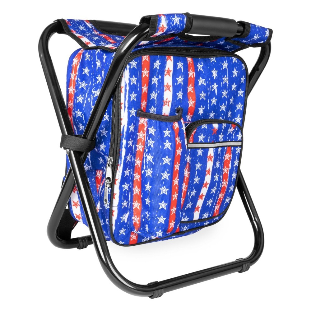 Kikerike Backpack Stool Cooler Chair Heavy Duty 300 LBS Max Load Portable Lightweight Stool Backpack Folding Fishing Cooler Seat for Camping Hunting Fishing - American Flag
