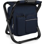 Kikerike Backpack Stool Cooler Chair Heavy Duty 300 LBS Max Load Portable Lightweight Stool Backpack Folding Fishing Cooler Seat for Camping Hunting Fishing - Navy Blue