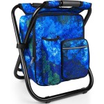 Kikerike Backpack Stool Cooler Chair Heavy Duty 300 LBS Max Load Portable Lightweight Stool Backpack Folding Fishing Cooler Seat for Camping Hunting Fishing - Ocean