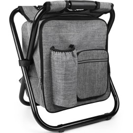 Kikerike Backpack Stool Cooler Chair Heavy Duty 300 LBS Max Load Portable Lightweight Stool Backpack Folding Fishing Cooler Seat for Camping Hunting Fishing - Gray