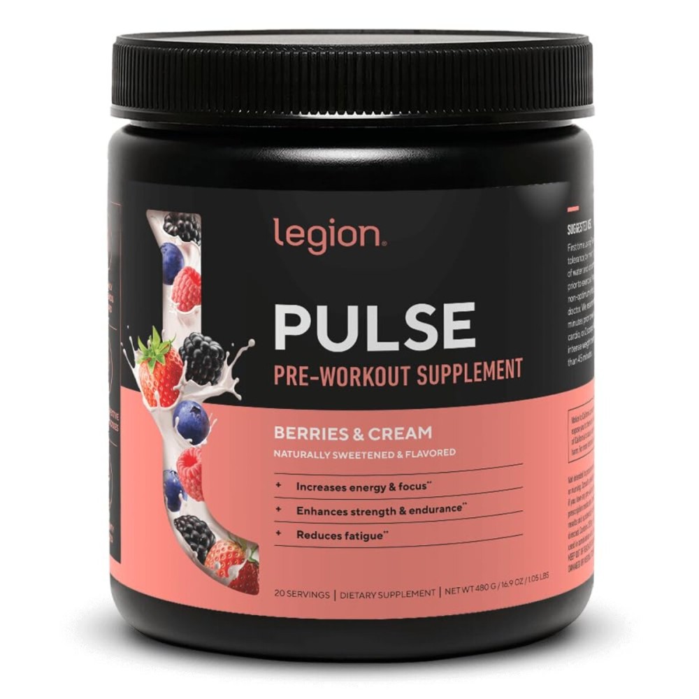 LEGION Pulse - All Natural Nitric Oxide Preworkout Drink to Boost Energy, Creatine Free, Naturally Sweetened, Beta Alanine, Citrulline, Alpha GPC (Berries and Cream)