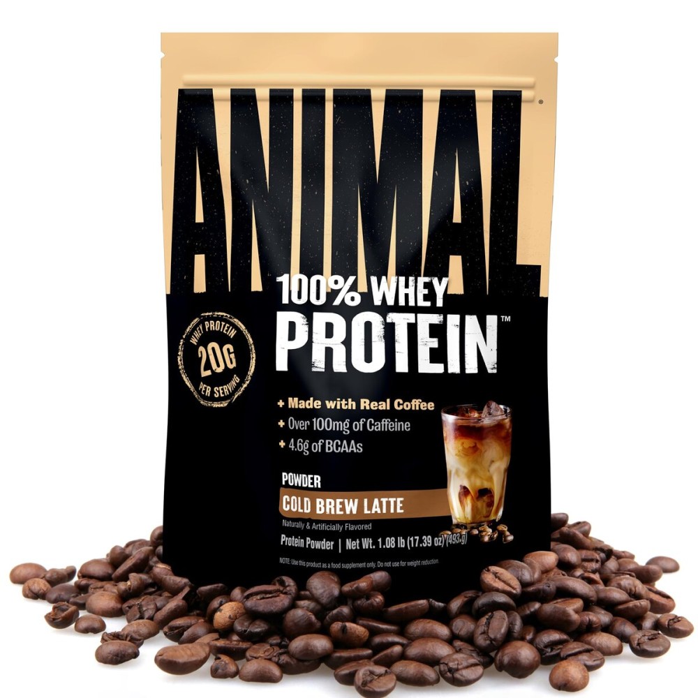 Animal 100% Whey Protein Powder Instant Iced Coffee - Real Coffee for Preworkout, Post Workout Whey Blend + 20g of Protein Shake, 120mg of Caffeine Meal Replacement with BCAA - Cold Brew Latte, 1 lb