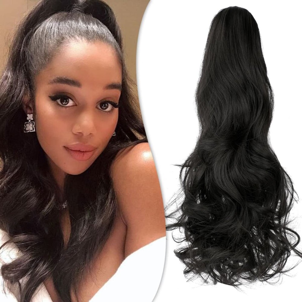 Mitrygreen Claw Clip Ponytail Extension 18 Clip in Wavy Ponytail Hair Extensions Long Pony Tails for Women Extensions Natural Black Wave Hairpiece