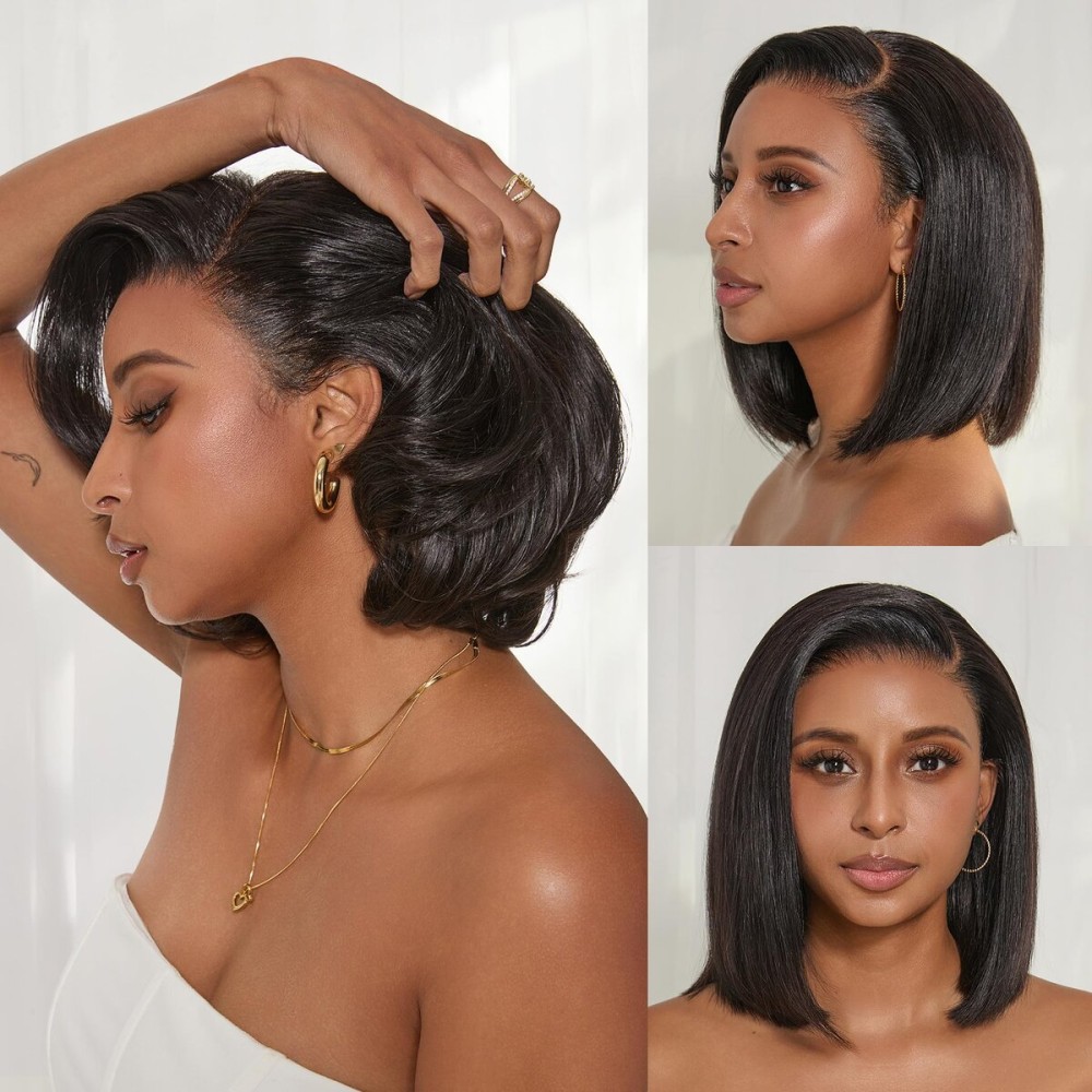 LUVME HAIR 13X4 Lace Wig NatureMAX PartingMax Lace 10 Inches Bob Wigs Lace Front Wigs Human Hair Pre Cut Plucked Flexi-Fit Drawstring Cap Lace Frontal Glueless 10 Inches Natural Black Color