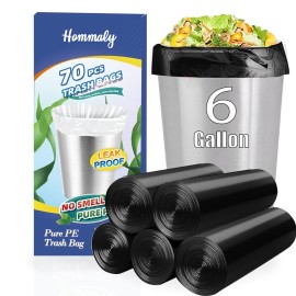 6 Gallon 70 pcs Black Trash Bags Strong Black Garbage Bags, Bathroom Trash Can Bin Liners, Plastic Bags for Office Home Kitchen, Fit 6 gallon,7 gallon Waste Basket Liner 6,7 Gal(6G70-Black)