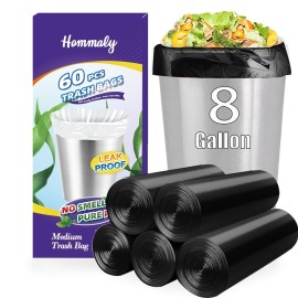 8 Gallon 60pcs Medium Black Trash Bags Strong Black Garbage Bags, Bathroom Trash Can Bin Liners, Plastic Bags for Office Home Kitchen, Waste Basket Liner, Fit 30 Liter, 7,8 Gal(8G60-Black)