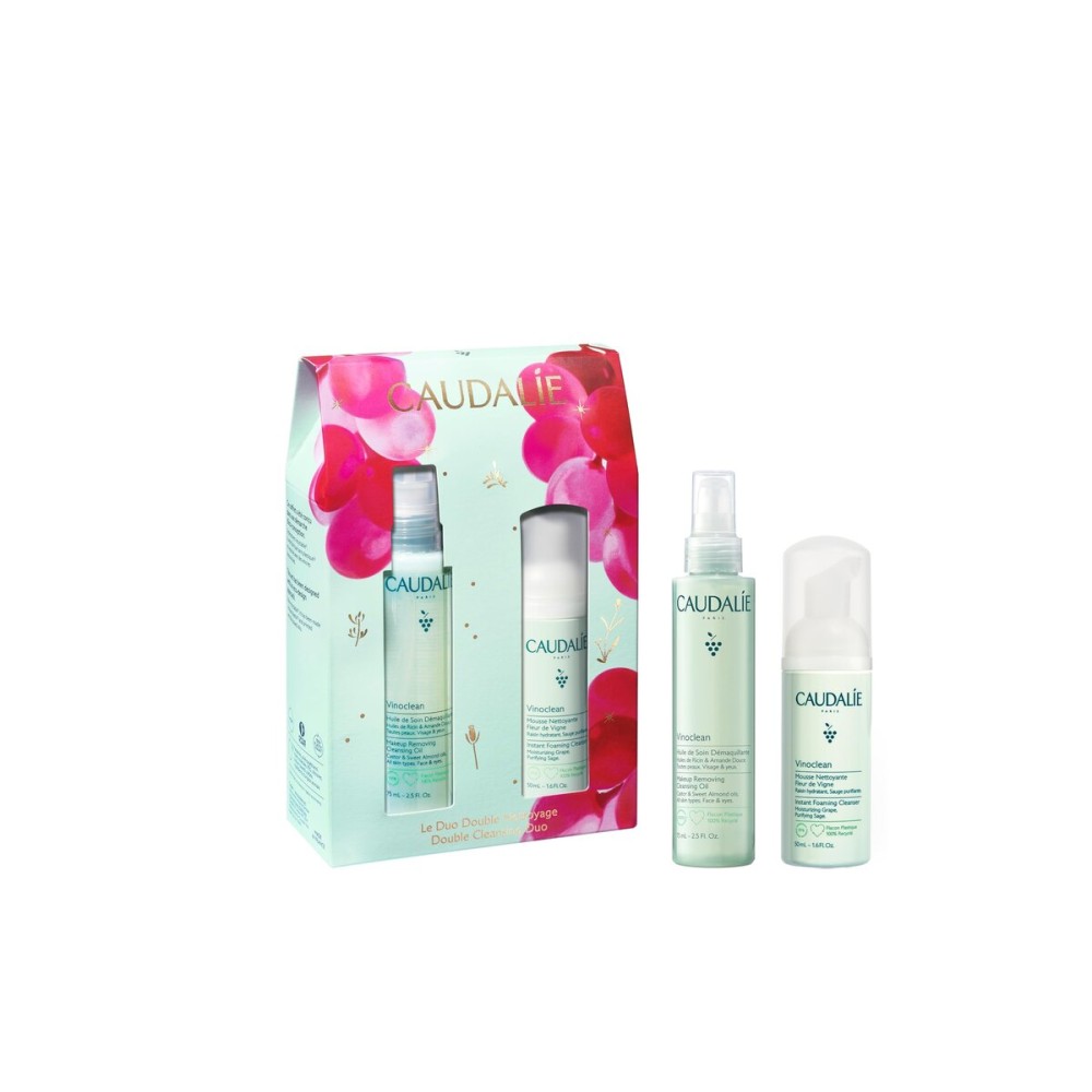 Caudalie Vinoclean Duo Holiday Gift Set, Makeup Removing Cleansing Oil 75 mL and Instant Foaming Cleanser 50 mL