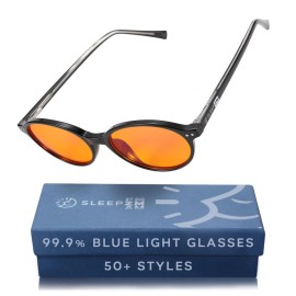 Sleep ZM Blue Light Blocking Glasses for Women + Men - Better Sleep + Anti Eye Strain Protection - Computer Screens & Gaming - Black Ivy - 99% Night-time Amber Lens