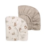 Mini Crib Sheets for Baby Boy Girl 2 Pack, Neutral Mini Crib Mattress Sheet 24 x 38, Muslin Nursery Bedding Soft and Breathable Comfort (Teddy & Friends)