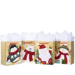 Loveinside Christmas Gift Bags Set, Glitter Foil Santa, Penguin, Snowman & Polar Bear Design, Medium Size Bags with Handle, Tissue Paper for Christmas Gifts & Party Favors, 4 Pack, 7 X 4 X 9