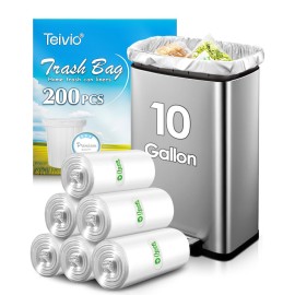10 Gallon 200 Counts Medium Trash Bags Tall Kitchen Garbage Bags by Teivio, 9 Gallon 10 Gallon 11 Gallon,Bathroom Trash Can Bin Liners, Intended for Home,Plastic Bags for office kitchen, Clear