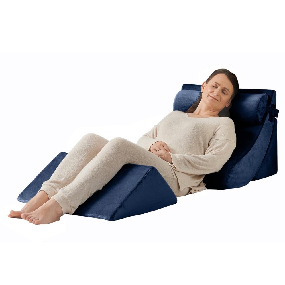 Axelrod 4PCS Orthopedic Bed Wedge Pillow Set, Post Surgery Foam for Back, Neck and Leg Pain Relief Comfortable & Adjustable Pillows- Anti Snoring, Heartburn, Acid Reflux & GERD Sleeping Dark Blue