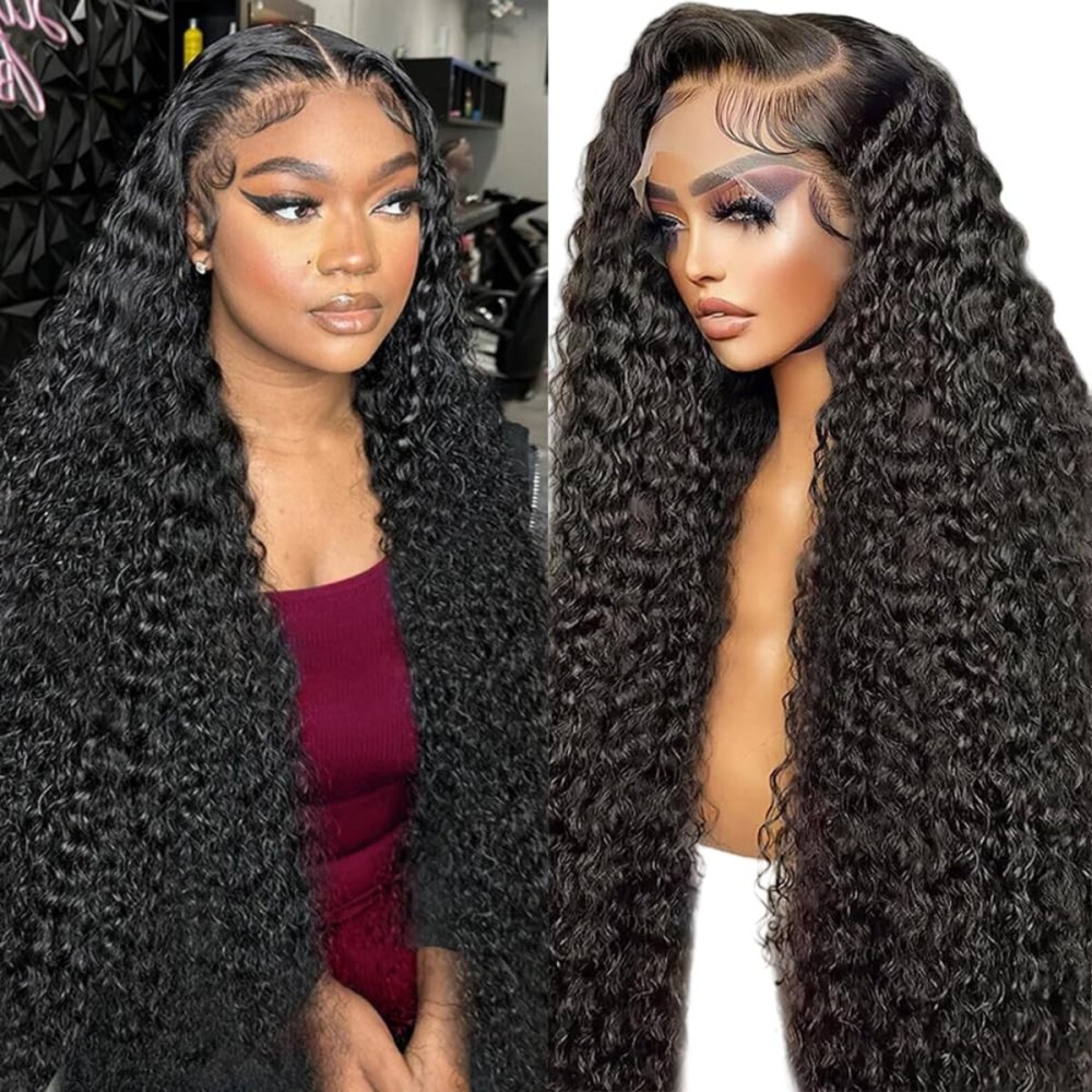 JTMMP 34Inch Deep Wave Lace Front Wigs Human Hair Pre Plucked 13x6 HD Transparent Lace Frontal Wigs Human Hair 200% Density Deep Curly Glueless Wigs Human Hair for Women