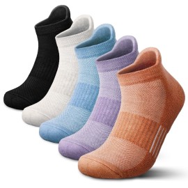 innotree Merino Wool Ankle Socks for Men & Women Running Hiking Athletic Low Cut Thick Cushion No Show Socks, 5 Pairs, Medium