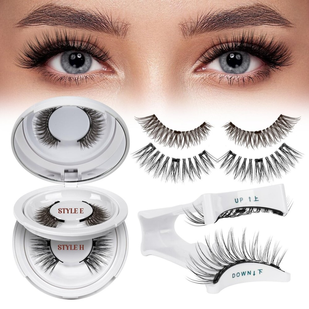 QUEWEL Reusable Magnetic Eyelashes 2 Pair Magnetic Eyelashes with Applicator No Glue Needed Eyelashes Natural Look Lash Clusters Kit Easy to Wear and Remove(E+H04)