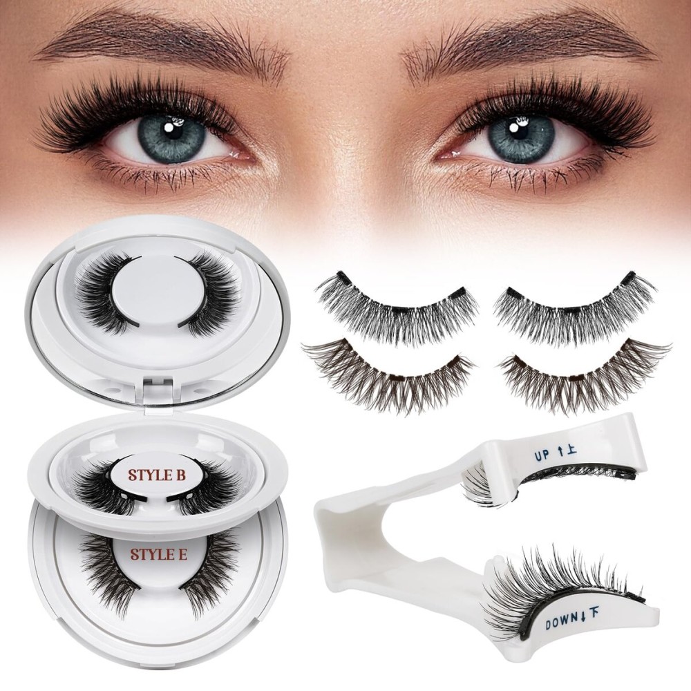 QUEWEL Reusable Magnetic Eyelashes 2 Pair Magnetic Eyelashes with Applicator No Glue Needed Eyelashes Natural Look Lash Clusters Kit Easy to Wear and Remove(B+E04)
