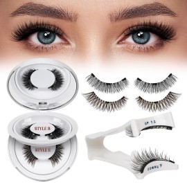 QUEWEL Reusable Magnetic Eyelashes 2 Pair Magnetic Eyelashes with Applicator No Glue Needed Eyelashes Natural Look Lash Clusters Kit Easy to Wear and Remove(B+E04)