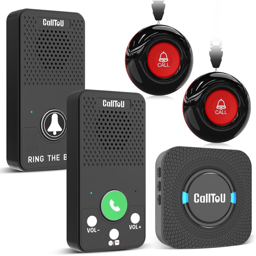 CallToU Caregiver Pager Alert Button Intercoms Wireless for Home for Seniors/Caregivers/Elderly/Patient/Pregnant/Home/Office 500FT Long Range, No Monthly Fee, Waterproof, Easy Install