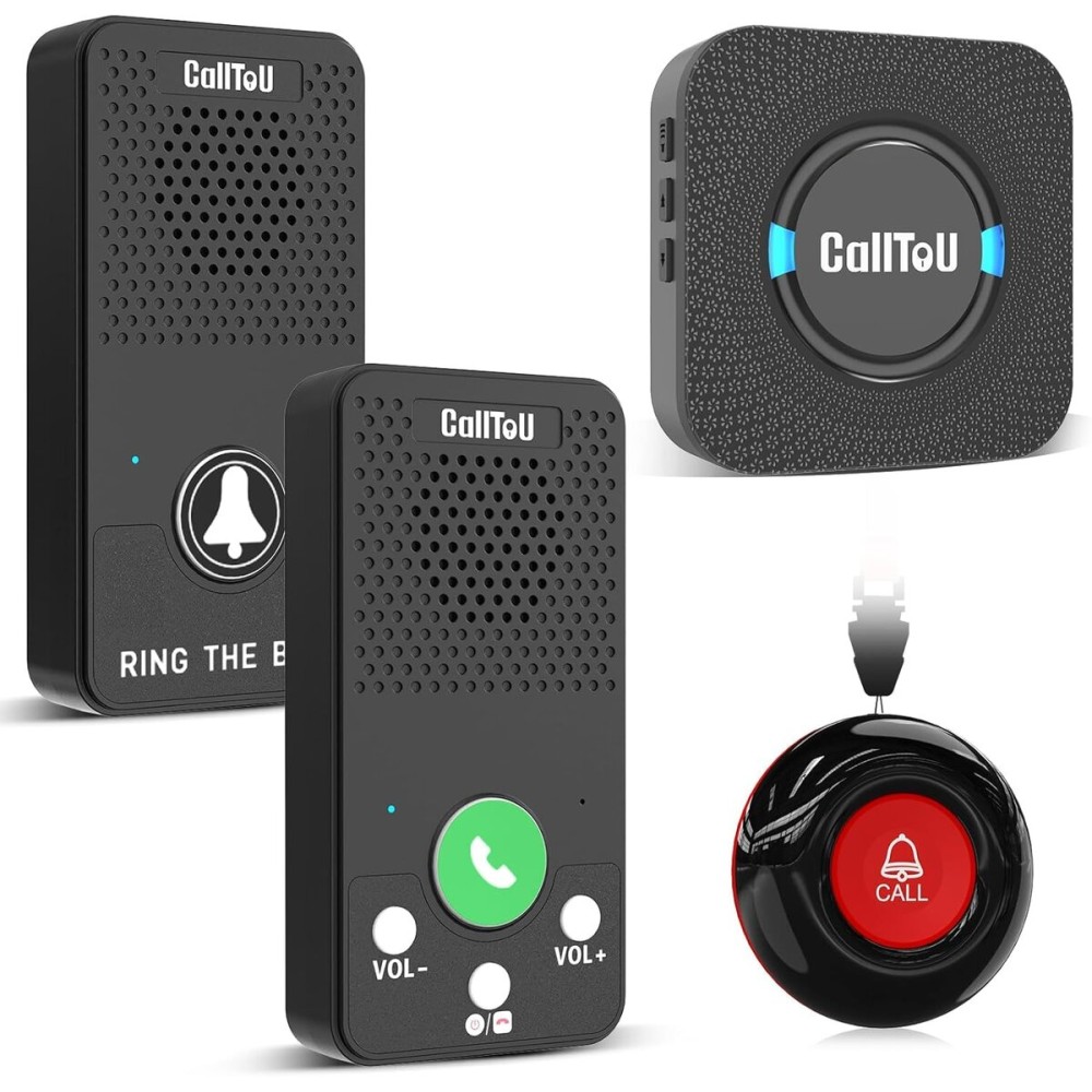 CallToU Caregiver Pager Alert Button Intercoms Wireless for Home for Seniors/Caregivers/Elderly/Patient/Pregnant/Home/Office 500FT Long Range, No Monthly Fee, Waterproof, Easy Install