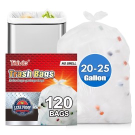 20-25 Gallon 120 Counts Tall Kitchen Trash Bags,Fit 16,18,20,21,23,25Gal,Garbage Bags by Teivio, Unscented,75 Liters Bin Liners, Plastic Bags for home,for Bathroom,Office,Industrial,Clear