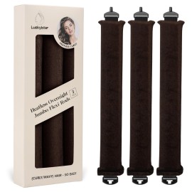 Luckybear Overnight Heatless Hair Curler Jumbo, 3pcs Satin Flexi Rods for All Hair Types, Heatless Overnight Curls Styling Tools, Soft Velvet Satin Brown