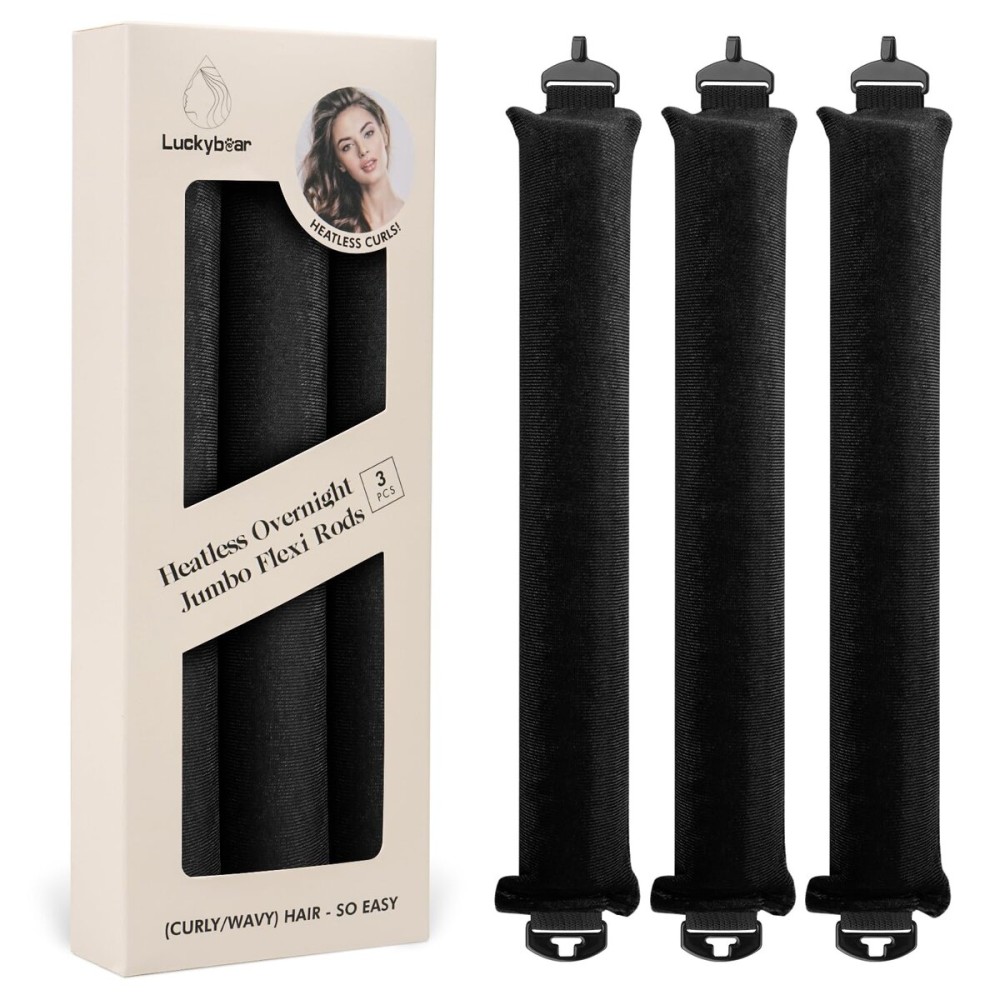 Overnight Heatless Hair Curler Blowout Rods Satin Flexi Rods for Heatless Overnight Jumbo Curls, No-Heat Styling Tools for All Hair Types, 3pcs Black