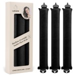 Overnight Heatless Hair Curler Blowout Rods Satin Flexi Rods for Heatless Overnight Jumbo Curls, No-Heat Styling Tools for All Hair Types, 3pcs Black