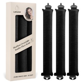 Overnight Heatless Hair Curler Blowout Rods Satin Flexi Rods for Heatless Overnight Jumbo Curls, No-Heat Styling Tools for All Hair Types, 3pcs Black