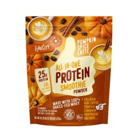 FlavCity Grass Fed Whey Protein Powder - Pumpkin Spice Latte - 25g Protein & 57mg of Caffeine - Made with Real Pumpkin & Organic Coconut Milk - Gluten Free & No Added Sugars (20 Servings)