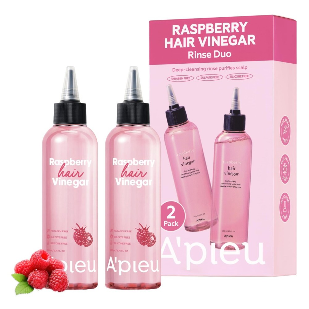 APIEU Raspberry Hair Vinegar Set of 2 - Deep Scalp Clean & Detox for Oily Scalp, Buildup & Dandruff Scalp Treatment, pH-Balancing Rinse for Fresh, Shiny Hair, Korean Hair Care (6.76 fl oz)