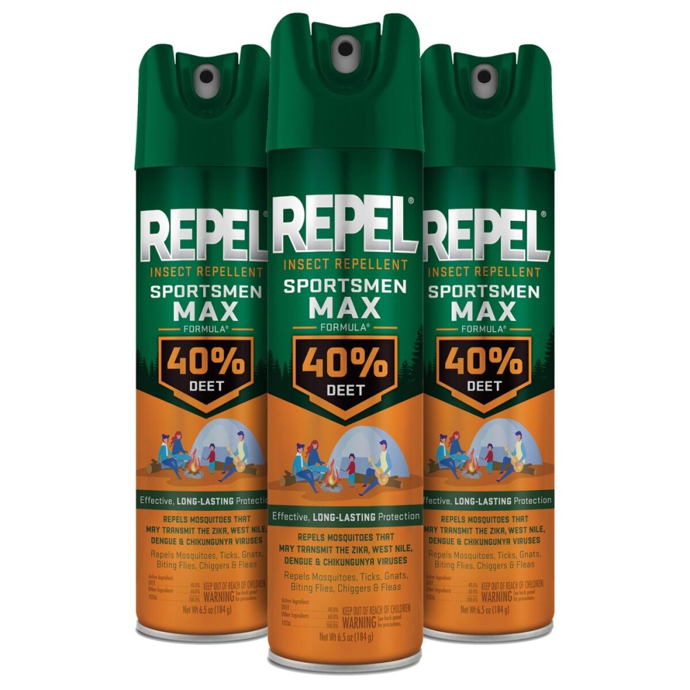 Repel Insect Repellent Sportsmen Max Formula 40% DEET, 6.5 Ounces, Long-Lasting Aerosol Insect Repellent Spray Repels Mosquitoes, Ticks, Gnats, Biting Flies, Chiggers and Fleas, 3 Pack