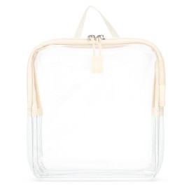 BORSALI TSA Approved Toiletry Bag - Clear Quart Size for 3-1-1 Carry On Travel - Makeup Organizer Cosmetic Pouch with Zipper - Travel Accessories - Cream with Handle