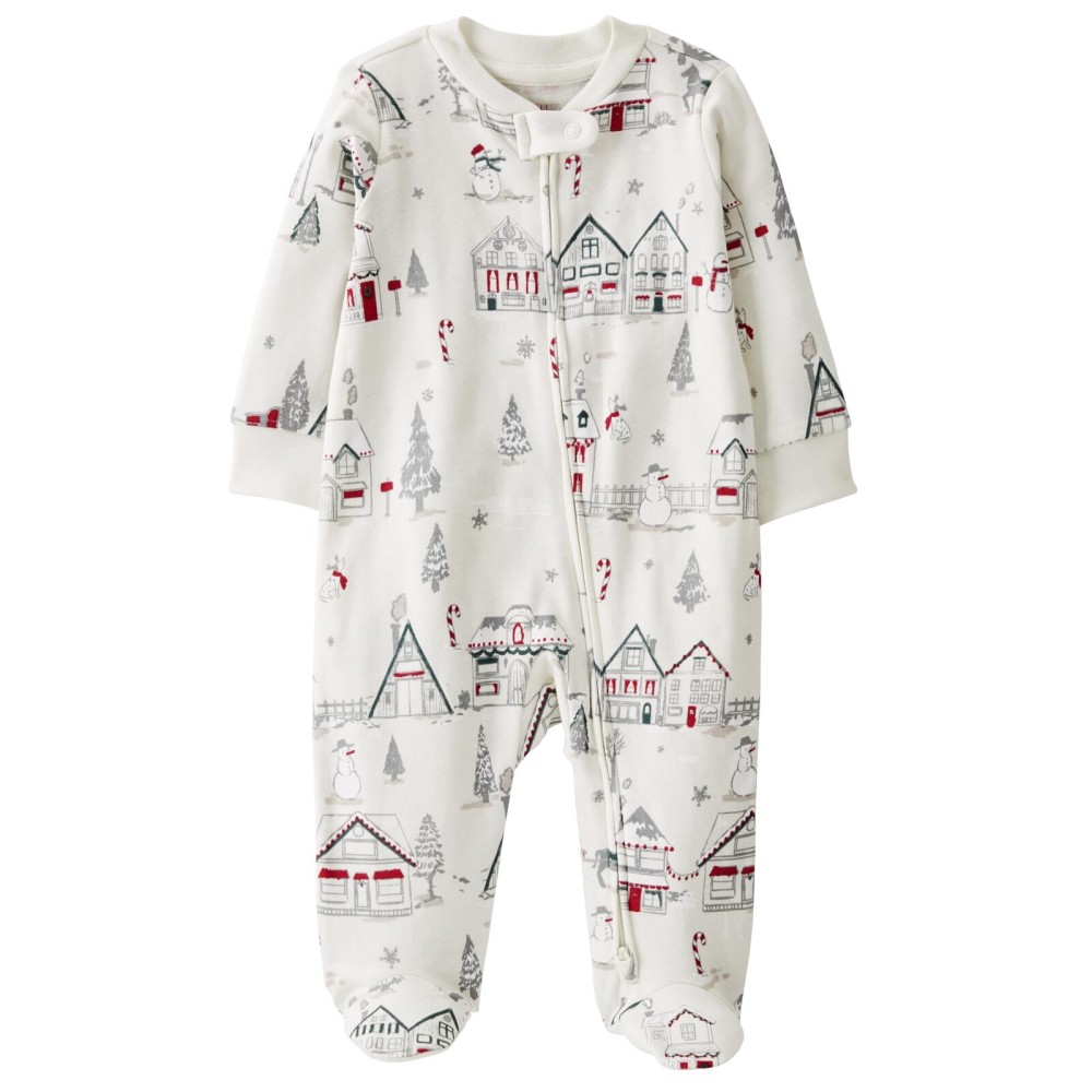 little planet by carter\'s Neutral Sleep and Play made with Organic Cotton, Winter Village, 3M