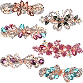 Geyoga 6 Pieces Vintage Hair Barrettes for Women Retro Flower French Pearl Crystal Rhinestones Clips Hair Pins for Women Styling Accessories(Bright Style)
